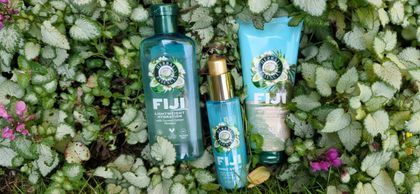 3 products out their box lying on some foliage in my garden